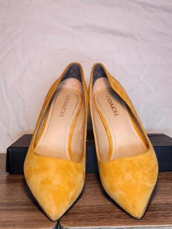 Coach Shoes - Coach Yellow Suede Pointed-Toe Heels
